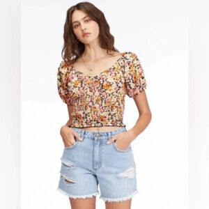 NWT Billabong Get Along Puff Sleeve Ruffle Top size L